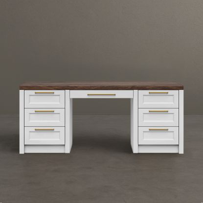 Picture of Alpine Solid Wood White Vanity Desk with Drawers