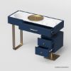 Picture of Wildomar Solid Wood Marble Top Blue Makeup Vanity with Drawers