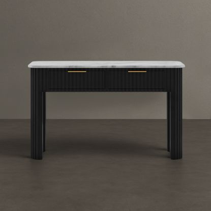 Picture of Rome Marble Top Fluted Modern Black Makeup Vanity Desk