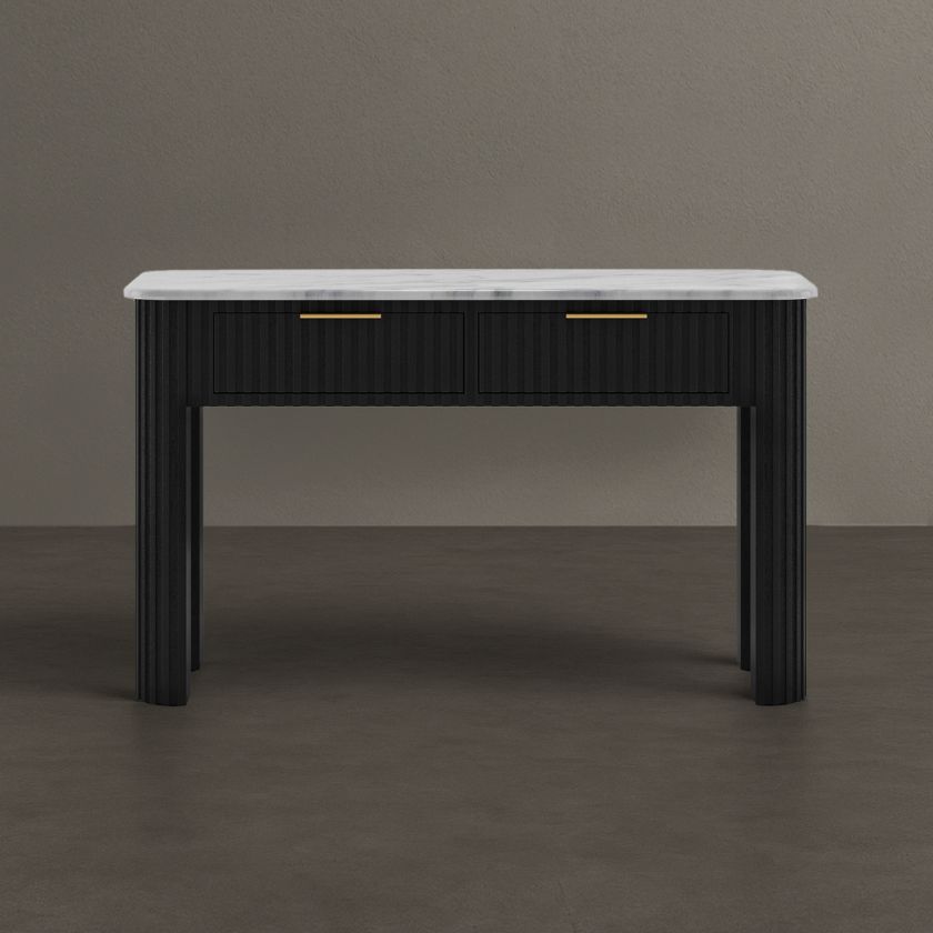 Picture of Rome Marble Top Fluted Modern Black Makeup Vanity Desk