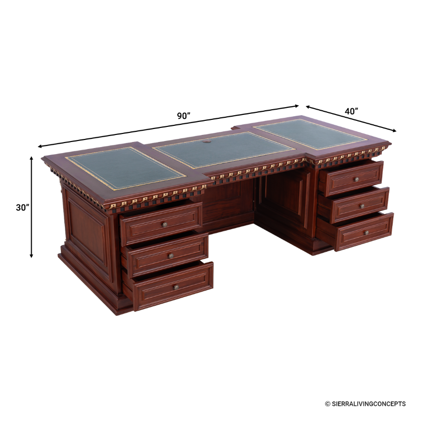 Ucla Mahogany Wood Presidential Resolute Desk with Leather Top Dimension Image