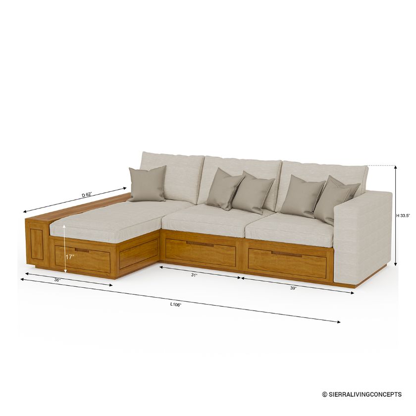 Mojave Modern Wooden Sectional Sofa With Chaise Dimension Image