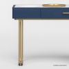 Picture of Wildomar Solid Wood Marble Top Blue Makeup Vanity with Drawers