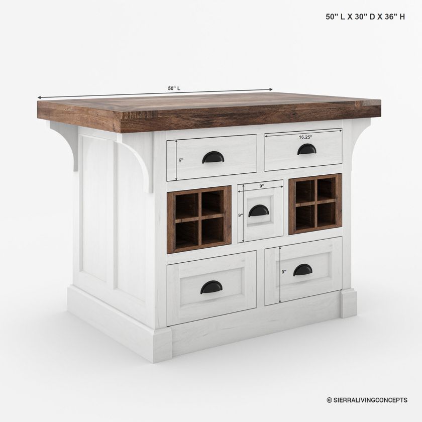 Villeneuve Solid Wood 2 Tone 7 Drawer Kitchen Island with storage Size Image