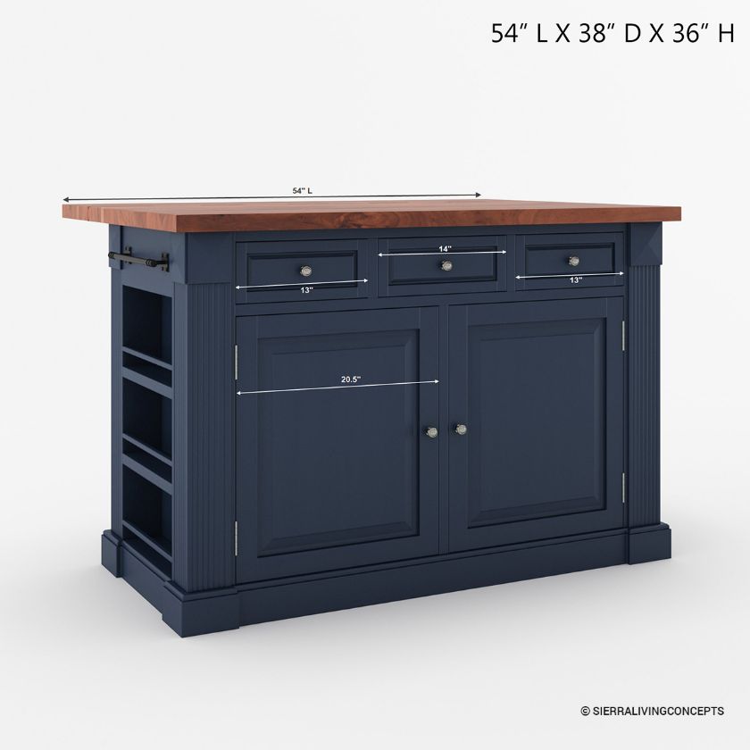 Bismarck Blue Solid Wood Kitchen Island With Drop Leaf Size Image