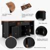 Picture of Bryan Fluted Farmhouse Black Kitchen Island with Mini Fridge Space