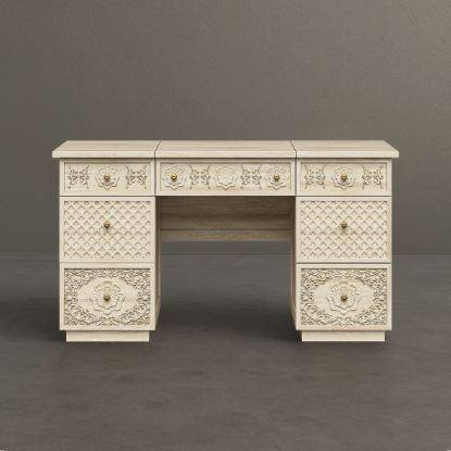 Picture of Nuala Hand Carved Solid Wood Makeup Vanity with Mirror