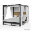 Picture of Madera Metal & Teak Black Outdoor Daybed Double Chaise Lounge with Canopy 