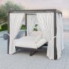 Picture of Madera Metal & Teak Black Outdoor Daybed Double Chaise Lounge with Canopy 