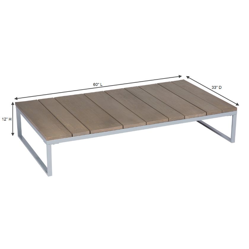 Penryn Patio Grey Wooden Slatted Rectangle Coffee Table Dimension Image