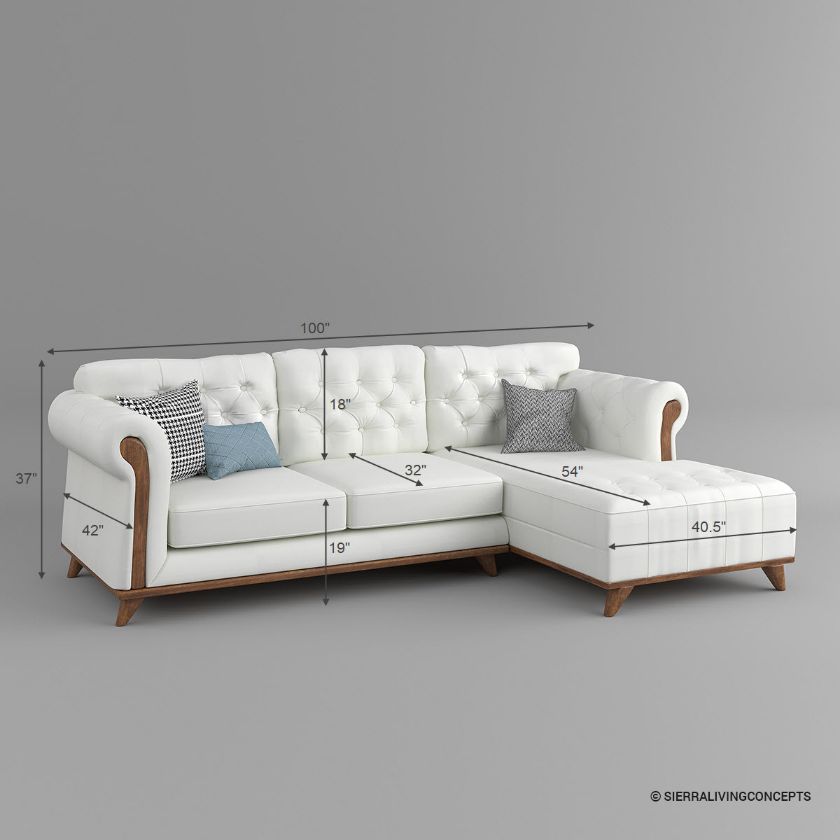 Idyllwild Mid Century Modern 3 Seat Sofa Couch With Chaise Dimension Image