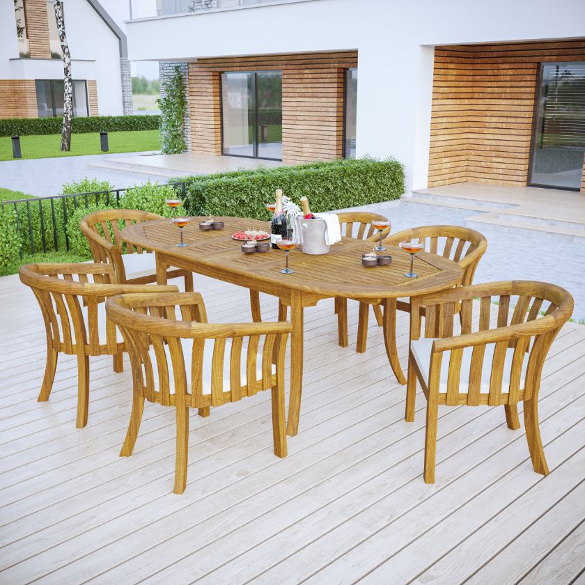 Picture of Picklescott Teak Oval  Extendable Outdoor Dining Set with Umbrella Hole 