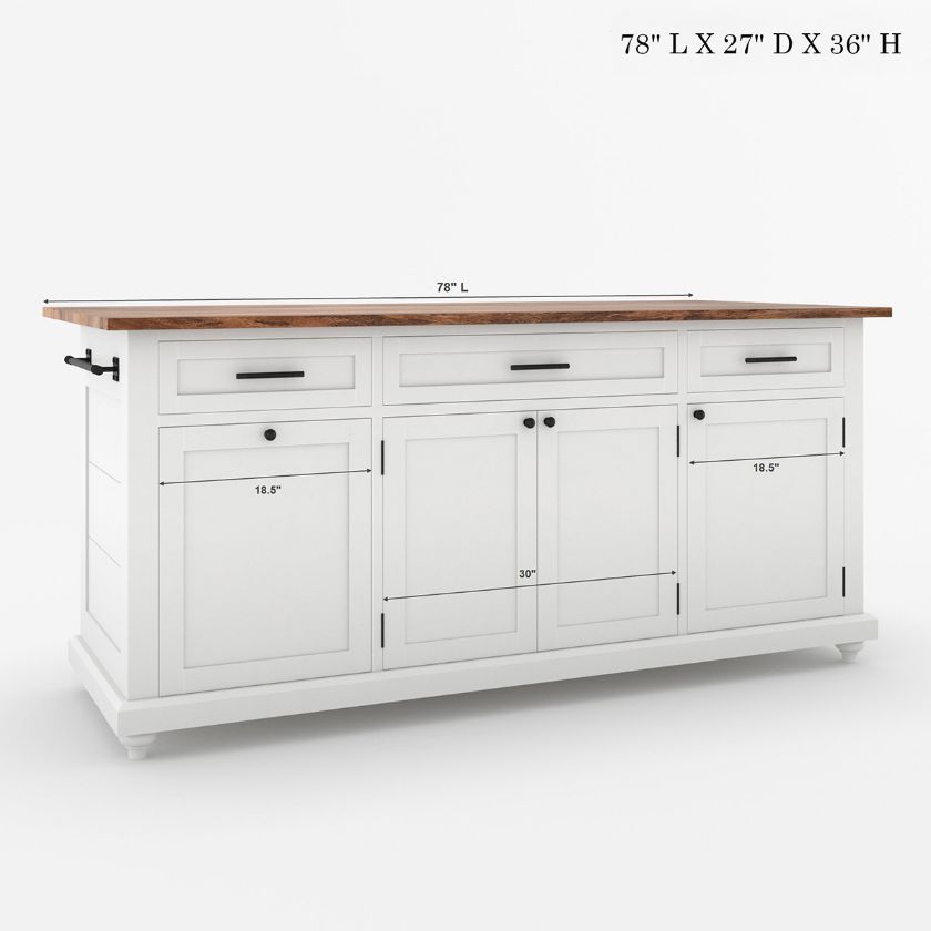 Casselton Solid Wood Two Tone White Kitchen Island with Storage Size Image