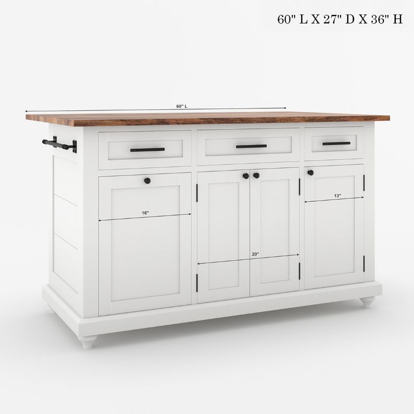 Casselton Solid Wood Two Tone White Kitchen Island with Storage Size Image