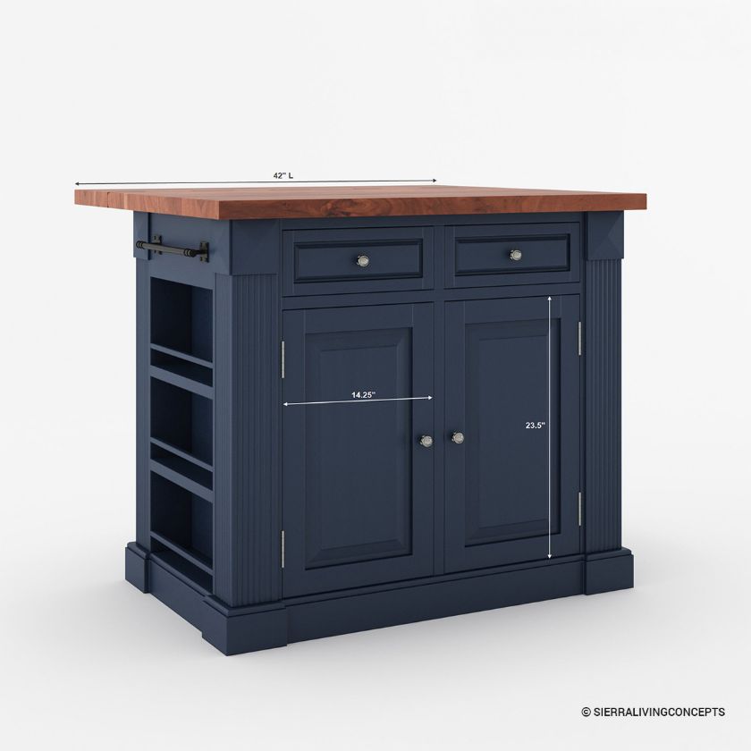 Bismarck Blue Solid Wood Kitchen Island With Drop Leaf Size Image