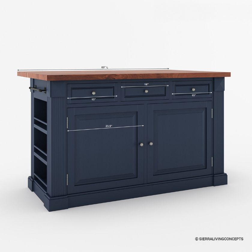 Bismarck Blue Solid Wood Kitchen Island With Drop Leaf Size Image