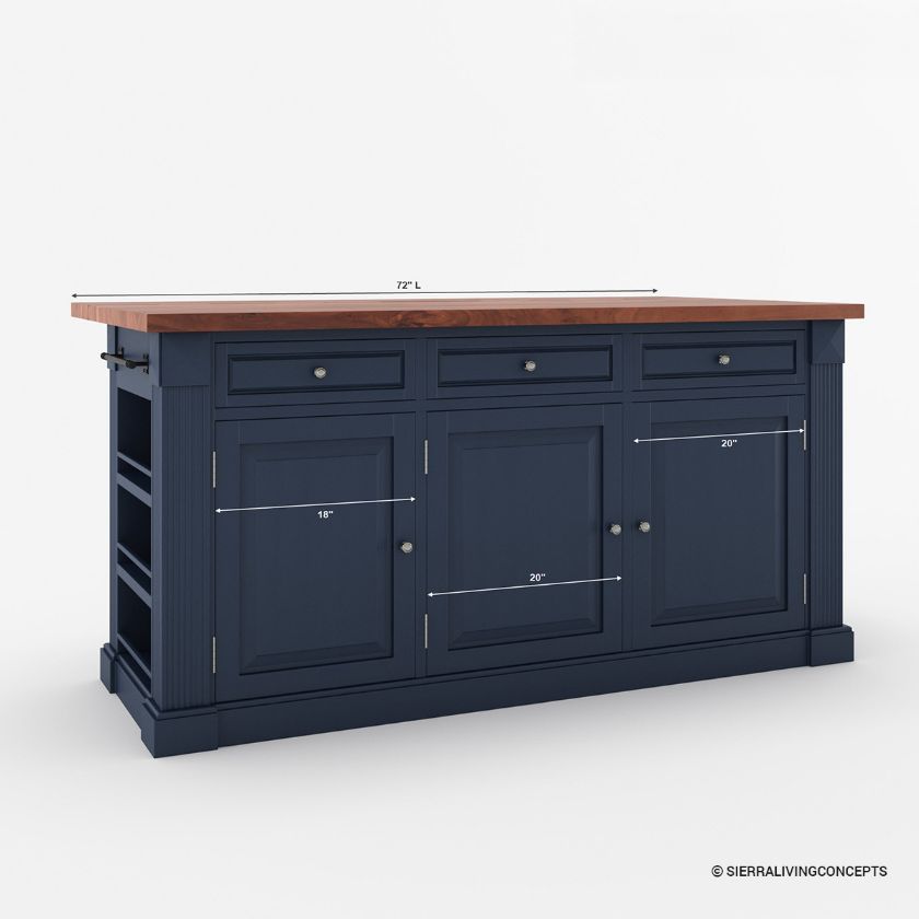 Bismarck Blue Solid Wood Kitchen Island With Drop Leaf Size Image