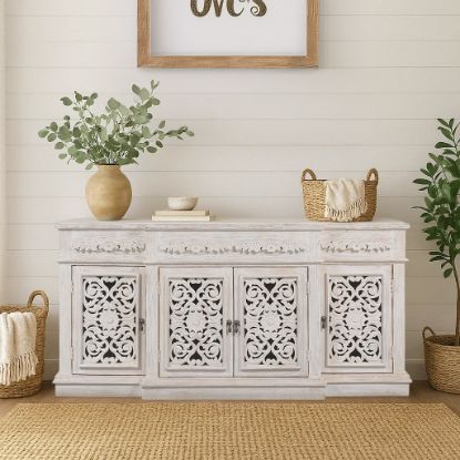 Picture of Hillsborough Distressed White Sideboard Buffet Cabinet