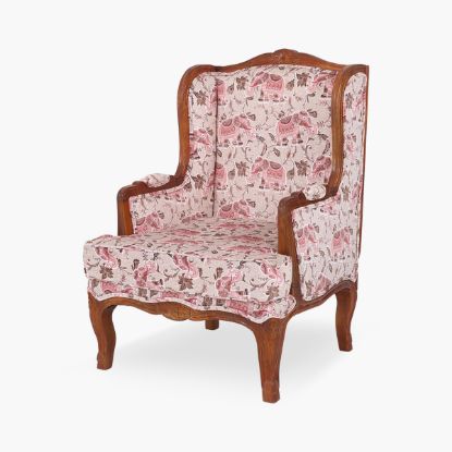 Picture of Forestville Elephant Motif Upholstered Wingback Accent Chair with Armrest