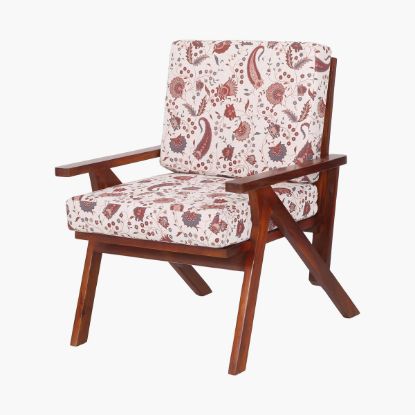 Picture of Japantown Floral Upholstered Arm Chair with Angled Wood Frame