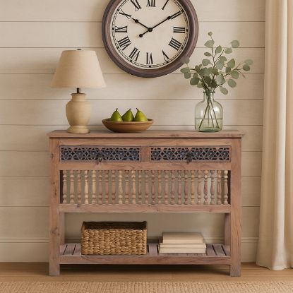 Picture of Calaveras Hand Carved Rustic Console Table with Drawers