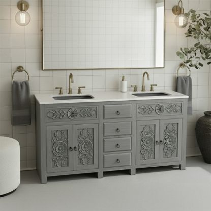 Picture of Dockside Vintage Grey 72 Inch Bathroom Vanity with Sink Space
