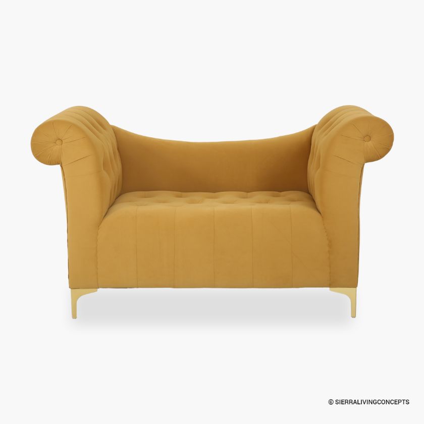 Manteca Mustard Yellow Tufted Small Loveseat Sofa Dimension Image