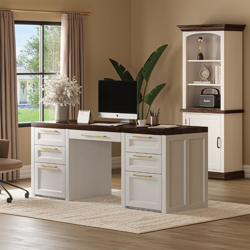 Picture of Mississippi White Executive Desk with File Drawers