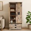 Picture of Lorne Distressed Barn Door Bookcase with Drawers on Bottom