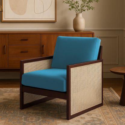 Lakeshore Cyan Blue Modern Rattan Accent Chair