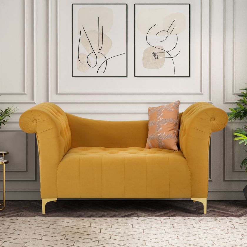 Picture of Manteca Mustard Yellow Tufted Small Loveseat Sofa
