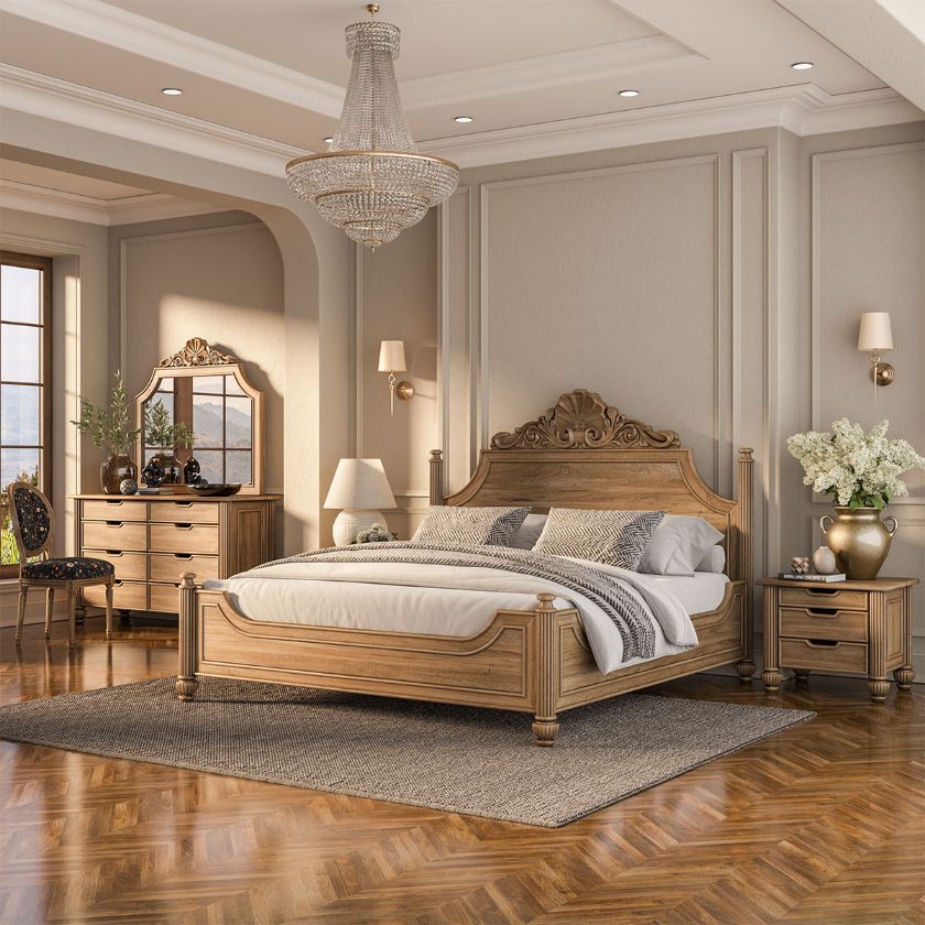 Picture of Morrisville 5 Piece Hand Carved Solid Wood Bedroom Set