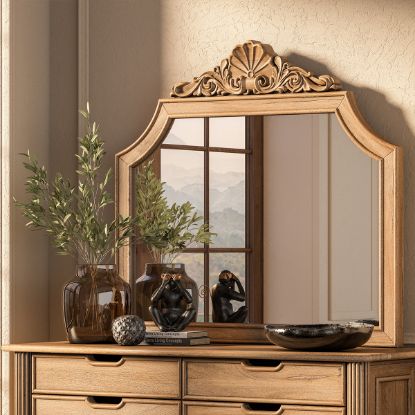 Picture of Morrisville Hand Carved Arched Natural Wood Mirror Frame