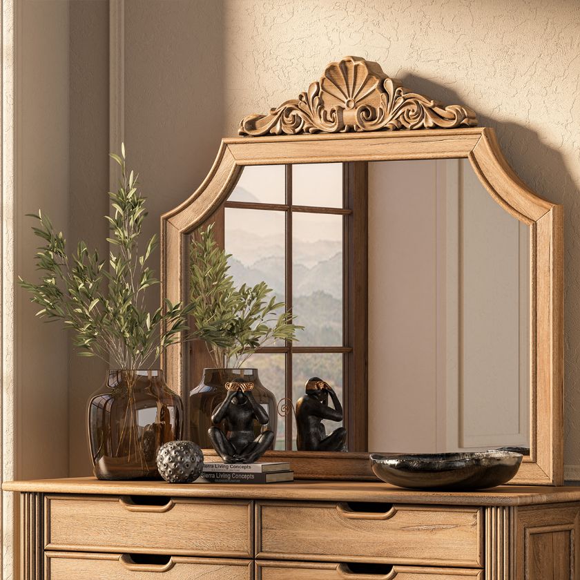 Picture of Morrisville Hand Carved Arched Natural Wood Mirror Frame