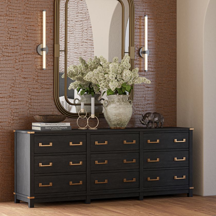 Picture of Lebec Rustic Extra Large Black 9 Drawer Dresser