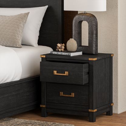 Picture of Lebec Solid Wood Black Nightstand with Drawers