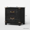 Picture of Lebec Solid Wood Black Nightstand with Drawers