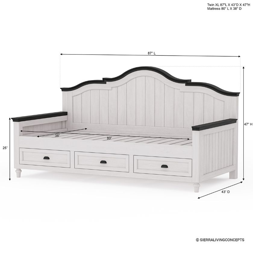 Girona Farmhouse Twin Daybed with Storage Drawers Size Image