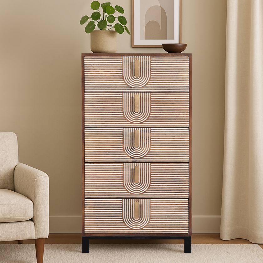 Picture of Creekside Geometric Rustic Tall 5 Drawer Dresser Chest 