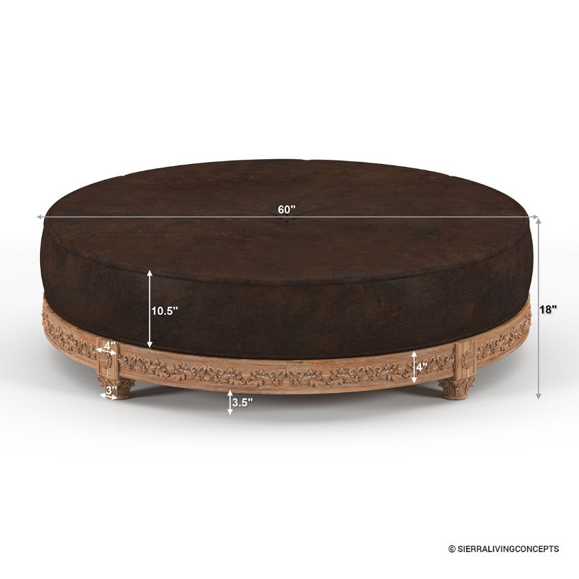 Carling Extra Large Leather Ottoman Coffee Table Dimension Image
