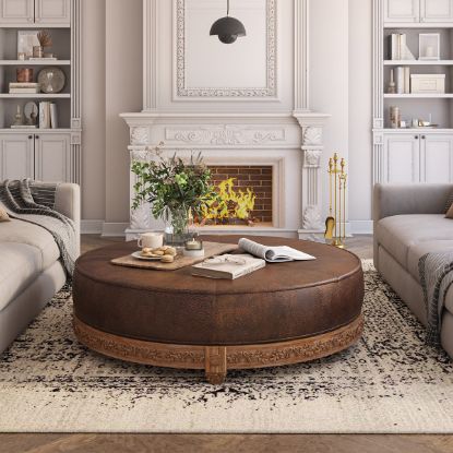 Picture of Carling 60 Inch Round Leather Ottoman Coffee Table