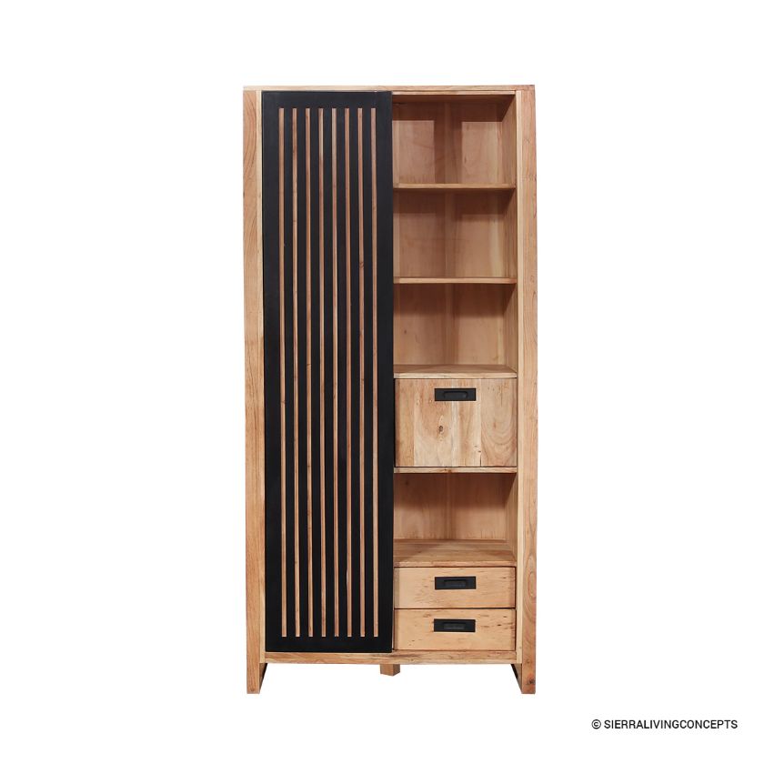 Silverstream Tall Sliding Door Home Office Storage with Drawers Dimension Image