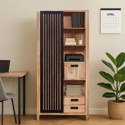 Picture of Silverstream Tall Sliding Door Home Office Storage with Drawers