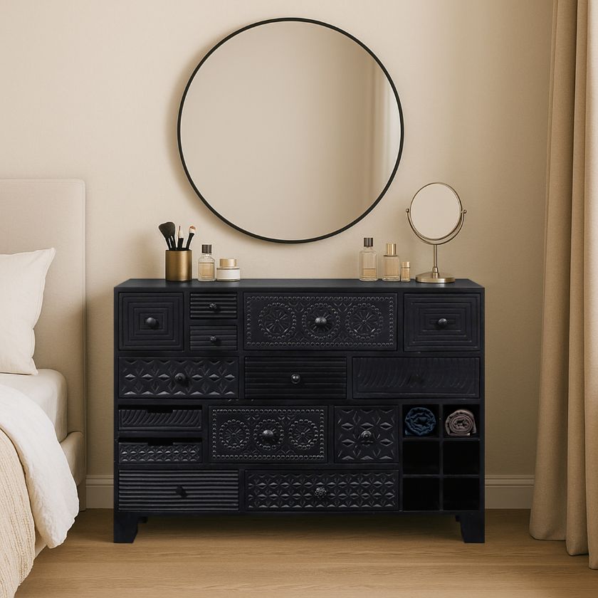 Picture of Edmonton Hand Carved Black Chest of Drawers Dresser
