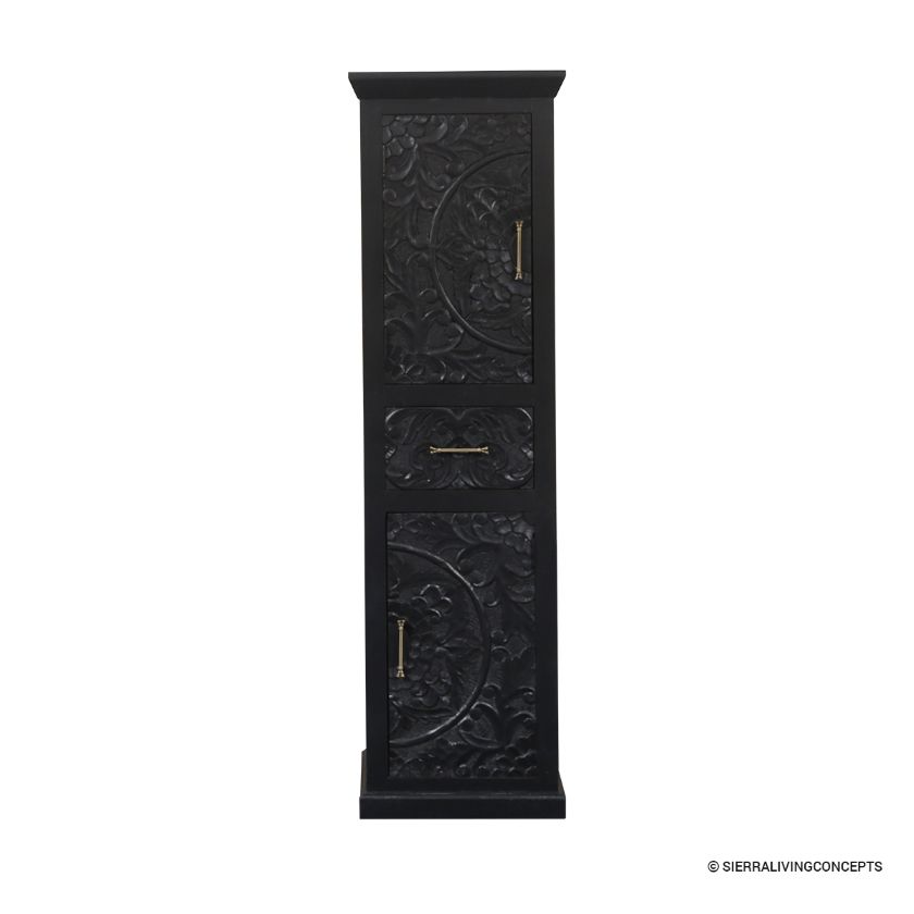 Croatia Traditional Carved Black Tall Office Storage Cabinet Dimension Image