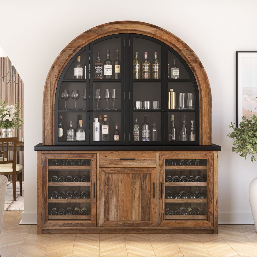 Picture of Marfa Two Tone Arched Bar Cabinet with Glass Doors