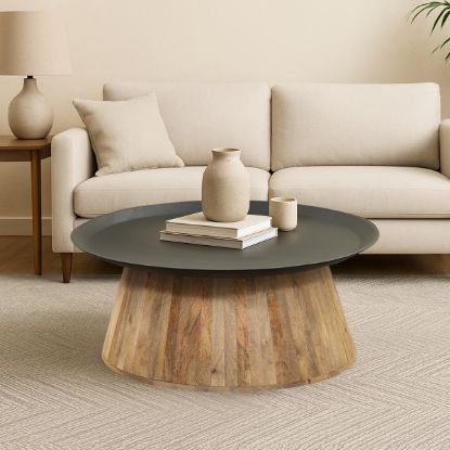 Picture of Galena Round Natural Rustic Black Tray Coffee Table