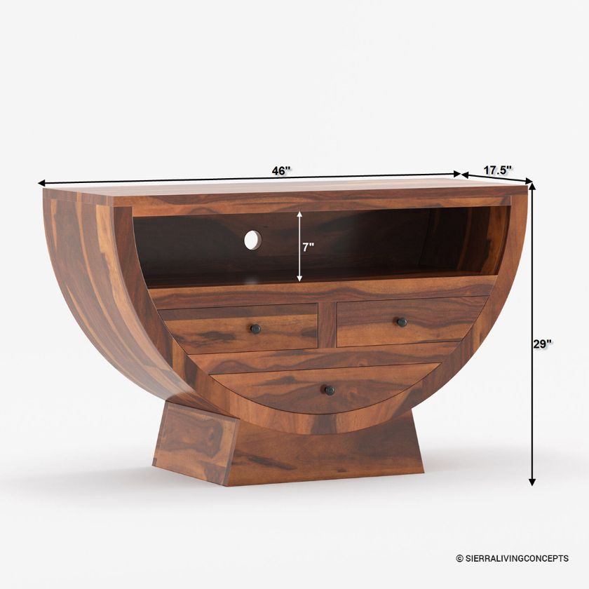 Olancha Half Moon Solid Wood Media Console with 3 Drawers (46