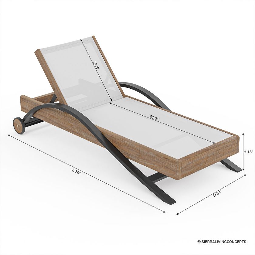 Terrace Black Modern Outdoor Chaise Lounge for Poolside Dimension Image