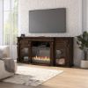 Picture of Tofino Carved Solid Wood Glass Door Media Console with Electric Fireplace Space (76")